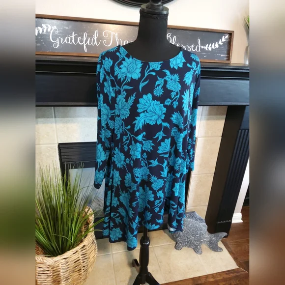 JM Collection Teal Floral Women's Tunic - Picture 2 of 9